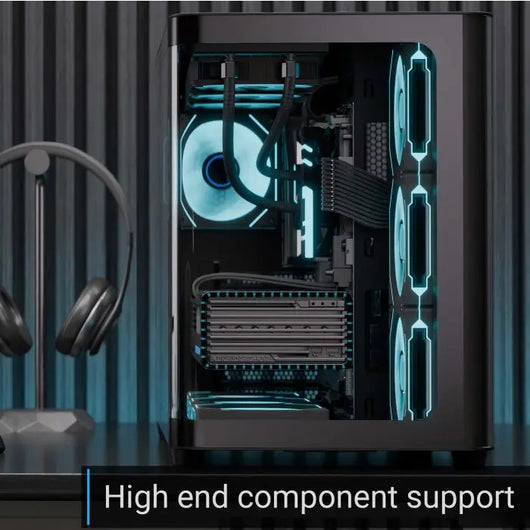 AEROCOOL P500C-G-BK-v1 Mid Tower Gaming Case With Tempered Glass 4 Fan ARGB - Black.