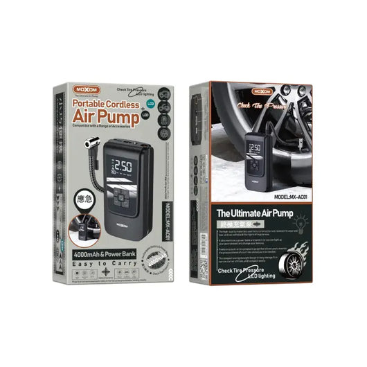AIR PUMP -MOXOM- PORTABLE CORDLESS-MX-AC01-POWER BANK-4000 MAH - 14 Day Warranty.