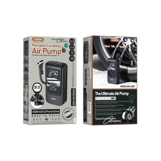 AIR PUMP -MOXOM- PORTABLE CORDLESS-MX-AC01-POWER BANK-4000 MAH - 14 Day Warranty.