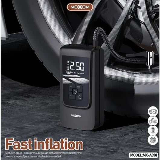 AIR PUMP -MOXOM- PORTABLE CORDLESS-MX-AC01-POWER BANK-4000 MAH - 14 Day Warranty.