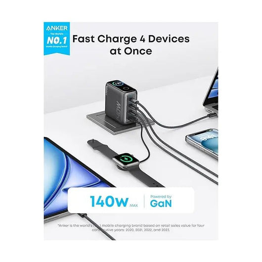 Anker Charger 140W 4-Port PD 3.1 With USB-C Cable - B2697GZ1 - Dark Gray.