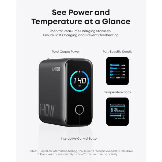 Anker Charger 140W 4-Port PD 3.1 With USB-C Cable - B2697GZ1 - Dark Gray.