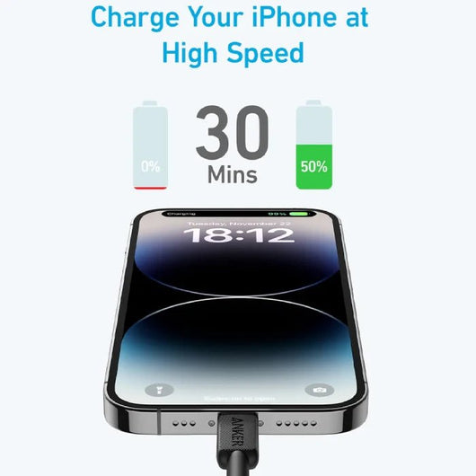 CABLE-ANKER-322-NYLON-USB-C To LIGHTNING-1M-BLACK (3FT BRAIDED) / A81B5H11.