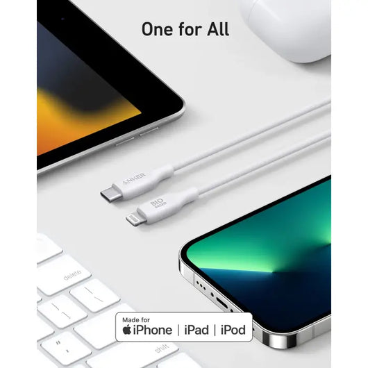 Cable-Anker-542 USB-C to Lightning (Bio-Based 3ft) -White ( A80B1H21 ).
