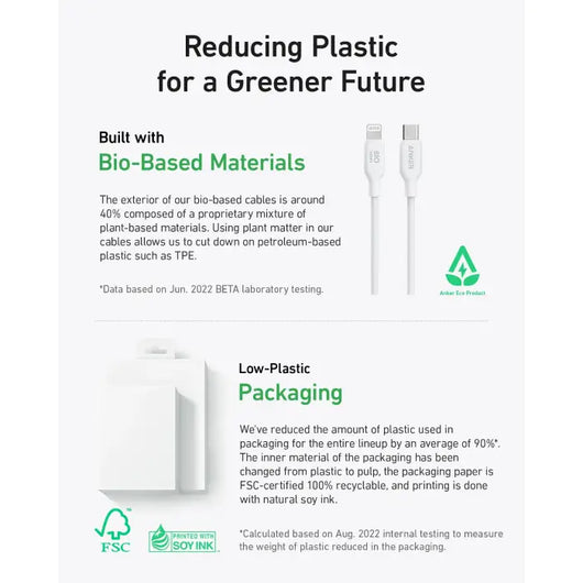 Cable-Anker-542 USB-C to Lightning (Bio-Based 3ft) -White ( A80B1H21 ).