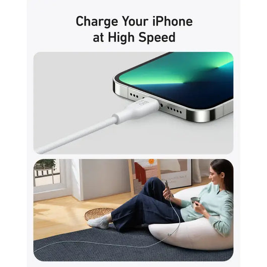 Cable-Anker-542 USB-C to Lightning (Bio-Based 3ft) -White ( A80B1H21 ).