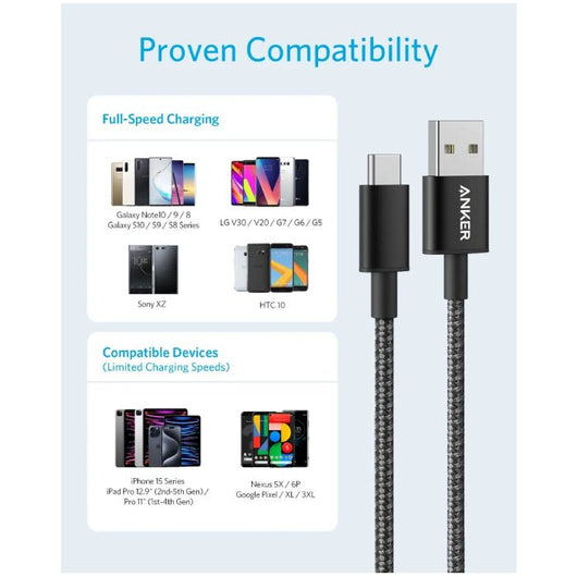 CABLE-ANKER-NYLON-USB-C to USB-A 2.0-6FT-BLACK / A8173H11.