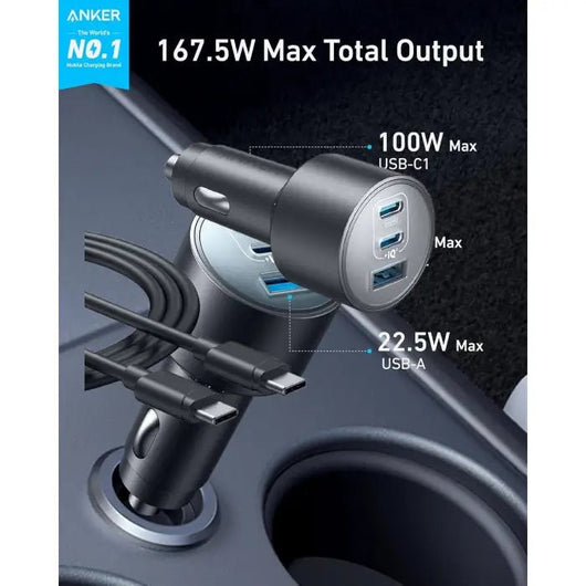 Car Charger-Anker-Nano-167.5W 3 Ports-Black / B2737HA1.