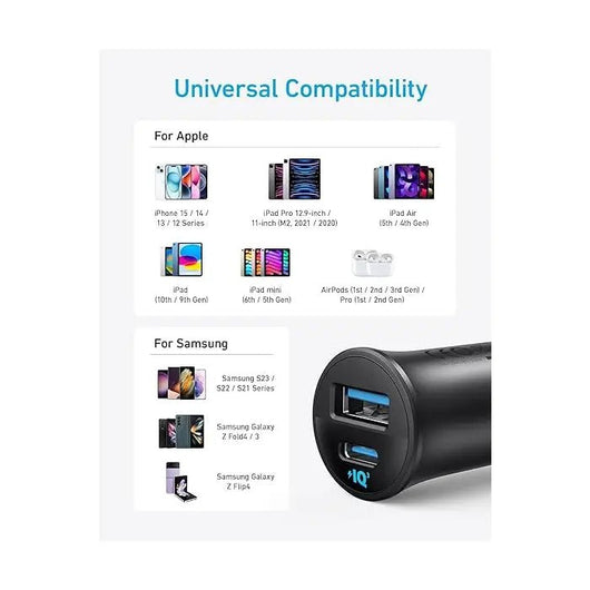 Car Charger-ANKER-USB-C-30W -2 ports-Black / A2741h11.