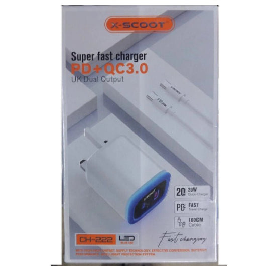 CHARGER-X-SCOOT-TYPE C-PD+QC 3.0-20Watt-CH-222 - 14 Day Warranty.