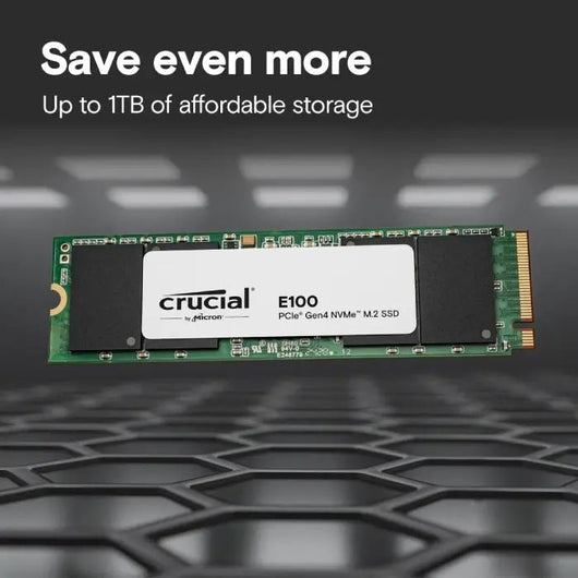 Crucial E100 1TB PCIe Gen4 NVMe M.2 Internal SSD.