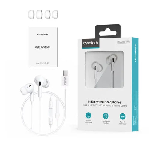 Ear Headphones-Choetech-TYPE C-1.2m -White / 0C-A011-WH.