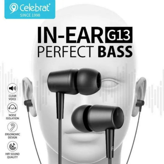 EARPHONE-CELEBRAT BASS-G13-BLACK - 14 Day Warranty.