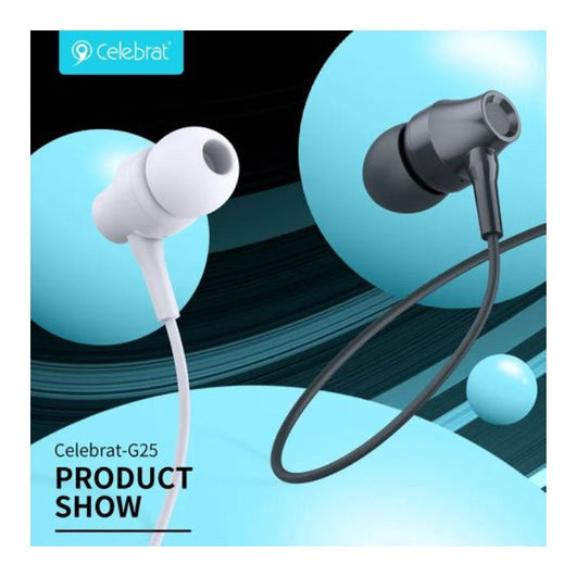 EARPHONE-CELEBRAT-WIRED-G25-WHITE - 14 Day Warranty.