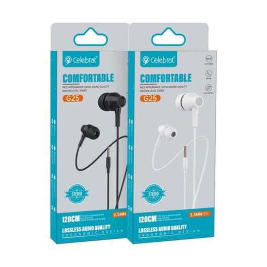EARPHONE-CELEBRAT-WIRED-G25-WHITE - 14 Day Warranty.