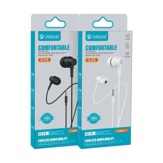 EARPHONE-CELEBRAT-WIRED-G25-WHITE - 14 Day Warranty.