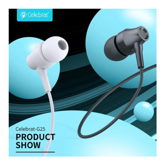 EARPHONE-CELEBRAT-WIRED-G25-WHITE - 14 Day Warranty.