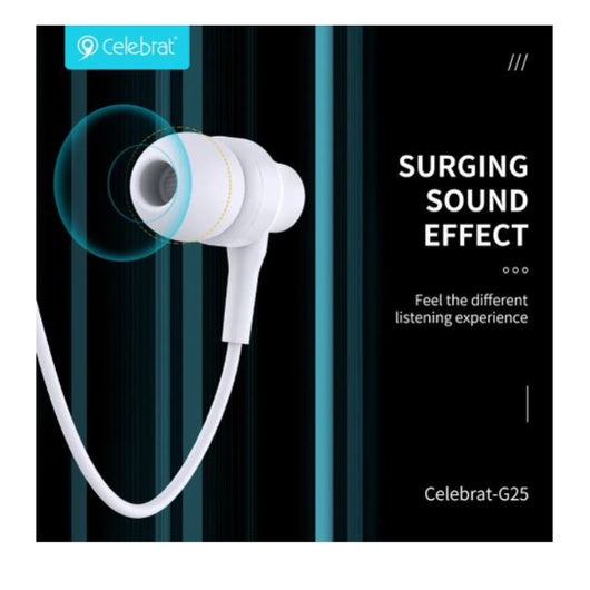 EARPHONE-CELEBRAT-WIRED-G25-WHITE - 14 Day Warranty.
