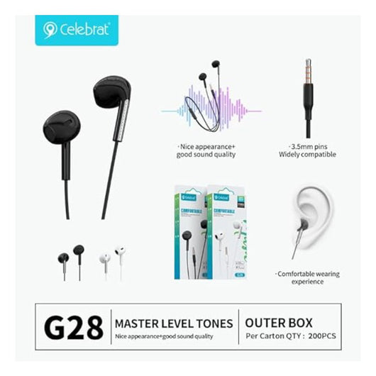 EARPHONE-CELEBRAT-WIRED-G28 - 14 Day Warranty.