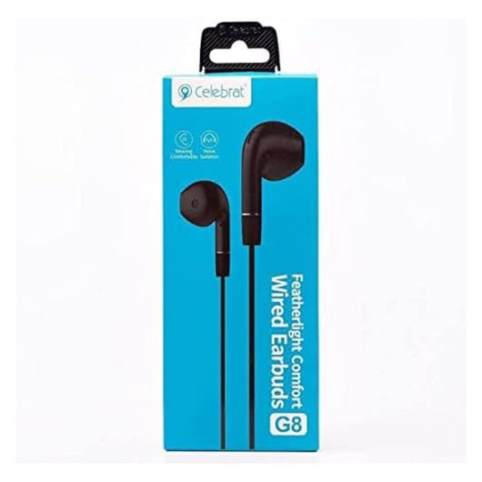 EARPHONE-CELEBRAT-WIRED-G8-BLACK - 14 Day Warranty.