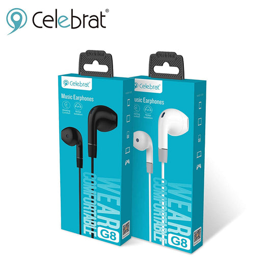 EARPHONE-CELEBRAT-WIRED-G8-BLACK - 14 Day Warranty.