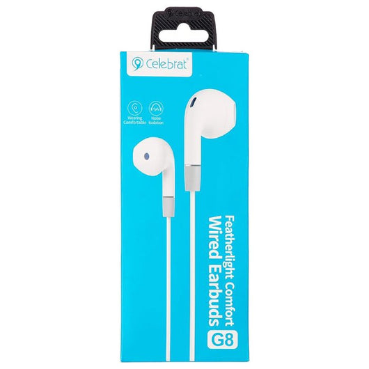EARPHONE-CELEBRAT-WIRED-G8-WHITE - 14 Day Warranty.