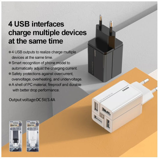 FAST CHARGER-REMAX-RP-U43-4USB - 14 Day Warranty.