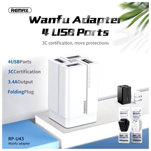 FAST CHARGER-REMAX-RP-U43-4USB - 14 Day Warranty.