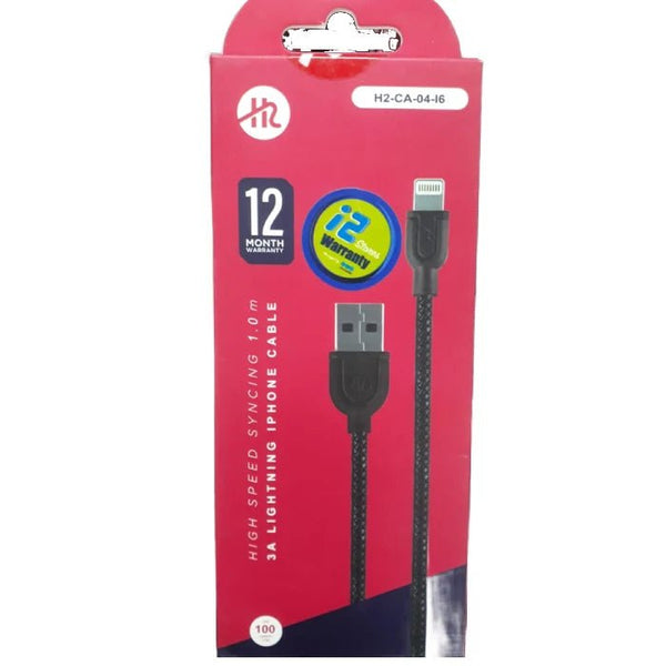 H2-CA-04-I6 Charging Cable USB to Lightning Cable Black 1 Month Warranty.