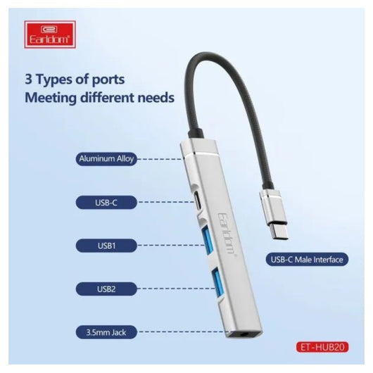 HUB-EARLDOM-4 PORT- USB-C -ET-HUB20 - 14 Day Warranty.