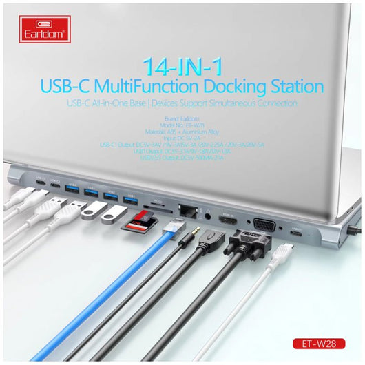 HUB-EARLDOM-HD ADAPTER-14 In 1- USB-C -ET-W28 - 14 Day Warranty.