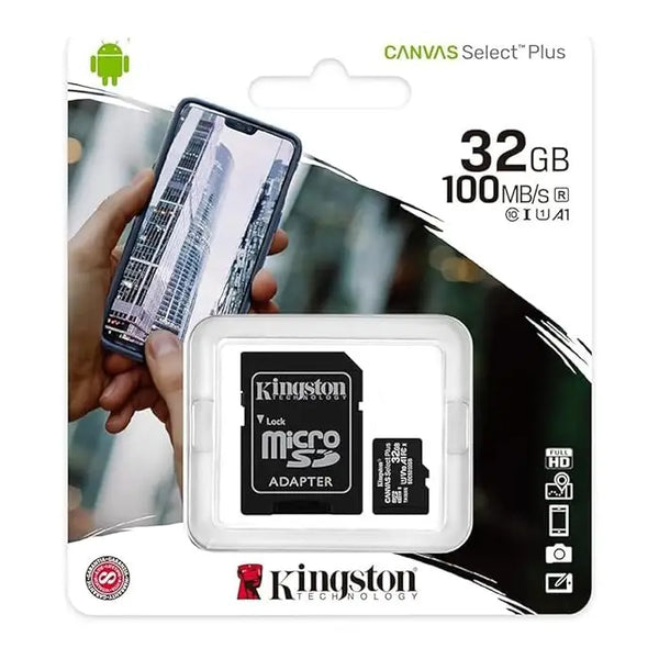 Kingston 32GB micSDXC Select Plus Memory Card + SD Adaptor, SDCS2/32GB - Black.