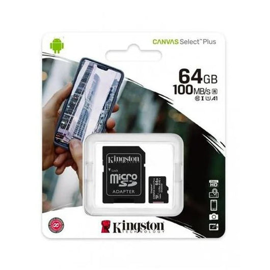Kingston 64GB Class10 Canvas Select Plus MicroSD Card With SD Adaptor.