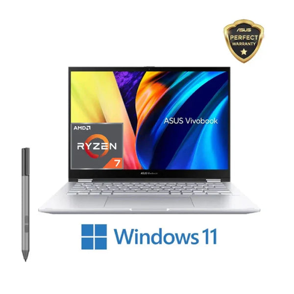 LAPTOP-ASUS-VivoBook S14 FLIP-TN3402YA-LZ007W-AMD-R7-7730U-8G DDR4-512G.SSD-AMD Radeon Graphics-14 Inch WUXGA (1920×1200)-T.Sc-WIN11-Transparent Silver-PEN / 90NB1112-M00EE0.