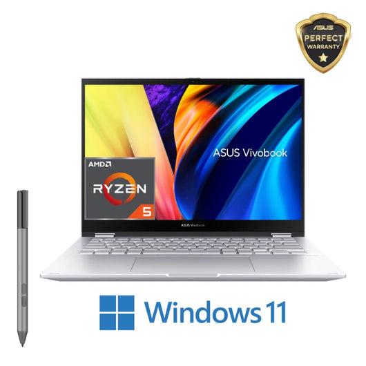 LAPTOP-ASUS-VivoBook S14 FLIP-TN3402YA-LZ555W-AMD-R5-7430U-8G DDR4-512G.SSD-AMD Radeon Graphics-14 Inch WUXGA (1920×1200)-T.Sc-WIN11-Transparent Silver-PEN / 90NB1112-M00CU0.