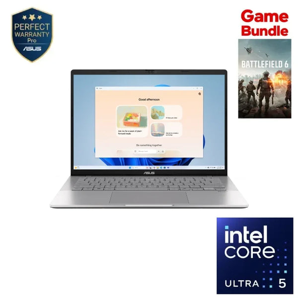 LAPTOP-ASUS Vivobook S14 -S3407CA-LY065W-Ultra5 Processor 225H-16GB-512G.SSD-Intel® Graphics-14 INCH WUXGA (1920 x 1200)60HZ-Win 11 HOME-COOL SILVER /90NB16J1-M00410.