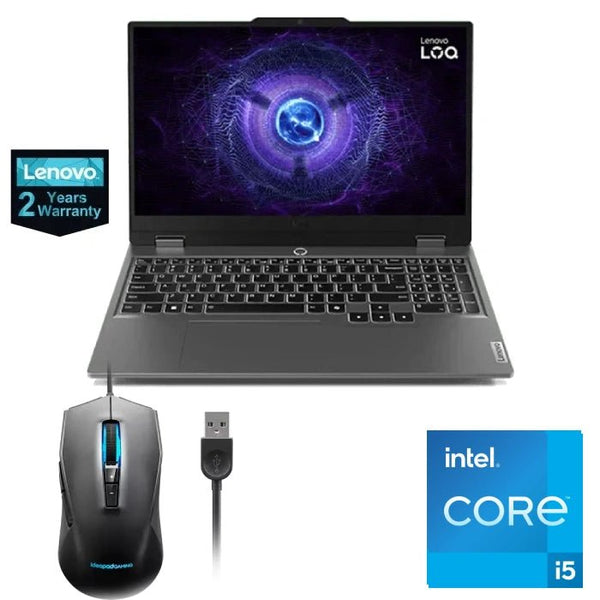 LAPTOP-LENOVO-LOQ-15IAX9-CI5-12450HX-8G-512G.SSD-NVIDIA GeForce RTX 3050 6G  GDDR6-15.6 Inch FHD (1920x1080) 144Hz-Backlit Keyboard Arabic -M100 RGB Mouse-DOS-LUNA GREY-2Yrs / 83GS008NED.