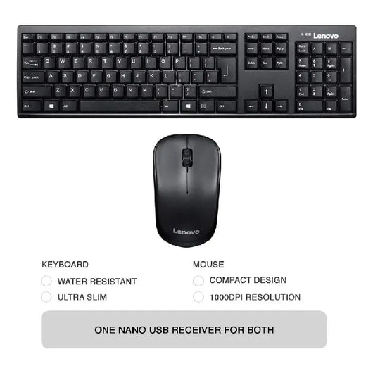 Lenovo 100 USB-A Wireless Keyboard and Mouse  Black - GX30S99500.