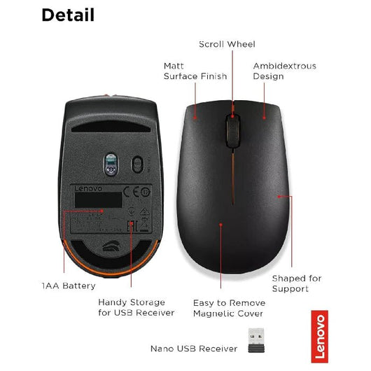Lenovo 300 Wireless Compact Mouse with Battery - GX30K79401 - Black.