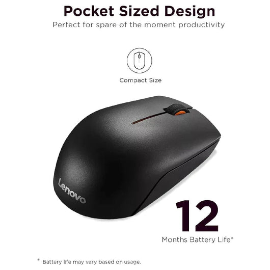 Lenovo 300 Wireless Compact Mouse with Battery - GX30K79401 - Black.