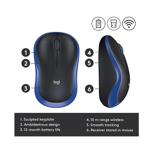 MOUSE-LOGITECH-WIRLESS-M185-BLUE (910-002236).