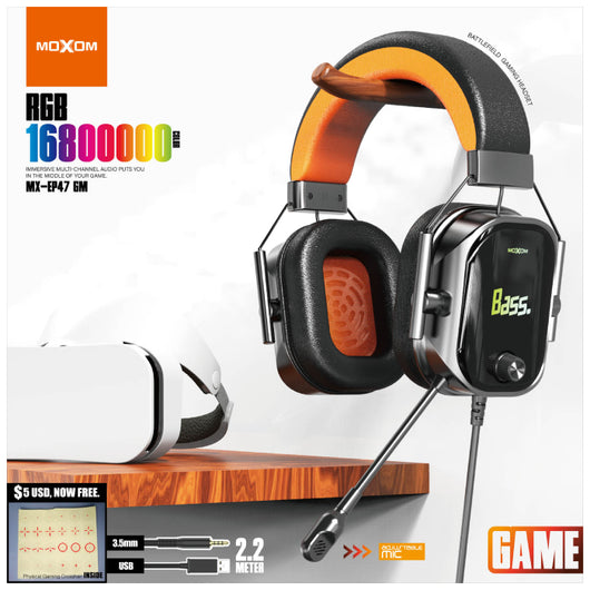 MOXOM MX-EP47 GM, Gaming Headset with Professional Microphone Surround Sound - Black 14 Day Warranty.