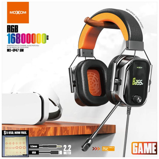 MOXOM MX-EP47 GM, Gaming Headset with Professional Microphone Surround Sound - Black 14 Day Warranty.