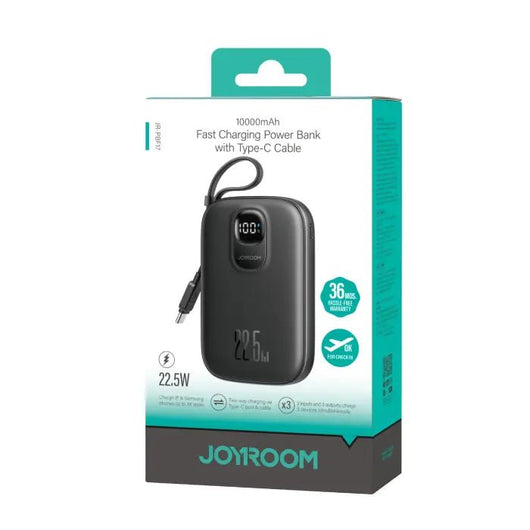 Power Bank-JoyRoom-Mini-22.5W-10000MAH-Builtin Type C cable- Black -JR-PBF17.