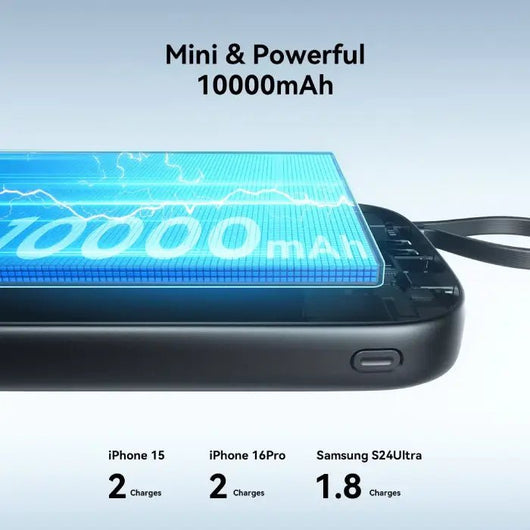 Power Bank-JoyRoom-Mini-22.5W-10000MAH-Builtin Type C cable- Black -JR-PBF17.