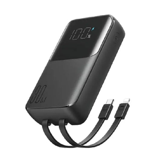 Power Bank-JoyRoom-Mini-30W-10000MAH-Builtin lightning & Type C cables- Black -JR-PBC06.