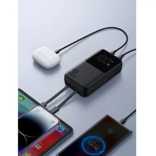 Power Bank-JoyRoom-Mini-30W-10000MAH-Builtin lightning & Type C cables- Black -JR-PBC06.