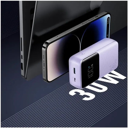 Power Bank-JoyRoom-Mini-30W-10000MAH-Builtin lightning & Type C cables- Purple -JR-PBC06.