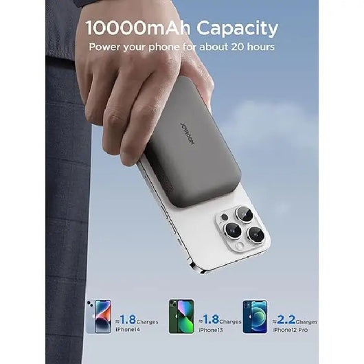 Power Bank-JoyRoom-Mini-Magnnetic-Wireless-20W-10000MAH-Builtin Type C cable- Black -JR-W020.