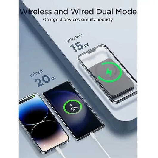 Power Bank-JoyRoom-Mini-Magnnetic-Wireless-20W-10000MAH-Builtin Type C cable- Black -JR-W020.